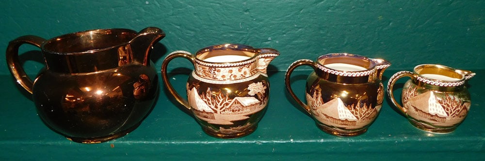 3 Wedgwood Copper Luster Pitchers & 1 Nelson Ware Copper Luster Pitcher (1 of 5)