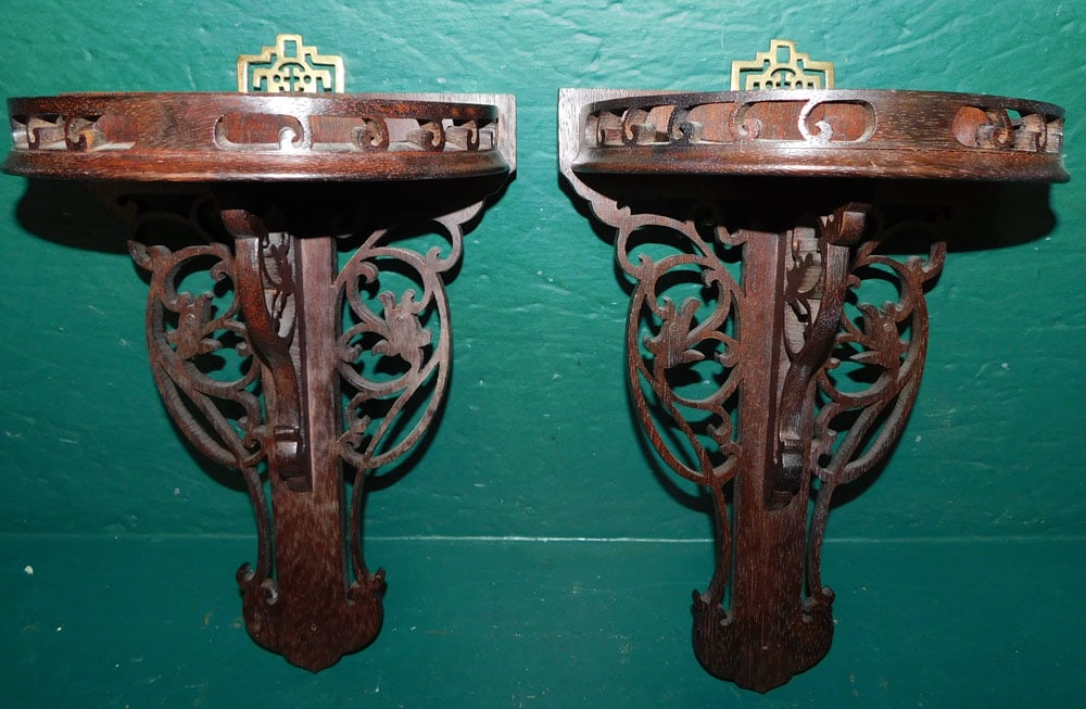 Pair of Rosewood Open Work Wall Brackets (1 of 2)