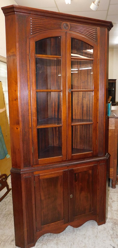 Mahogany 2 Part Corner Cabinet with Fluted Motif (1 of 4)