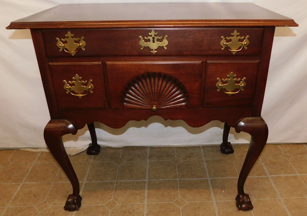 Mahogany Ball & Claw Foot Lowboy: Mahogany Ball & Claw Foot Lowboy . 35" W 19 1/2" D 31" H "ALL DESCRIPTIONS AND ANY CONDITION STATEMENT GIVEN BY LANGSTON AUCTION GALLERY ARE STRICTLY OPINIONS AND LANGSTON'S SHALL HAVE NO RESPONSIBILI