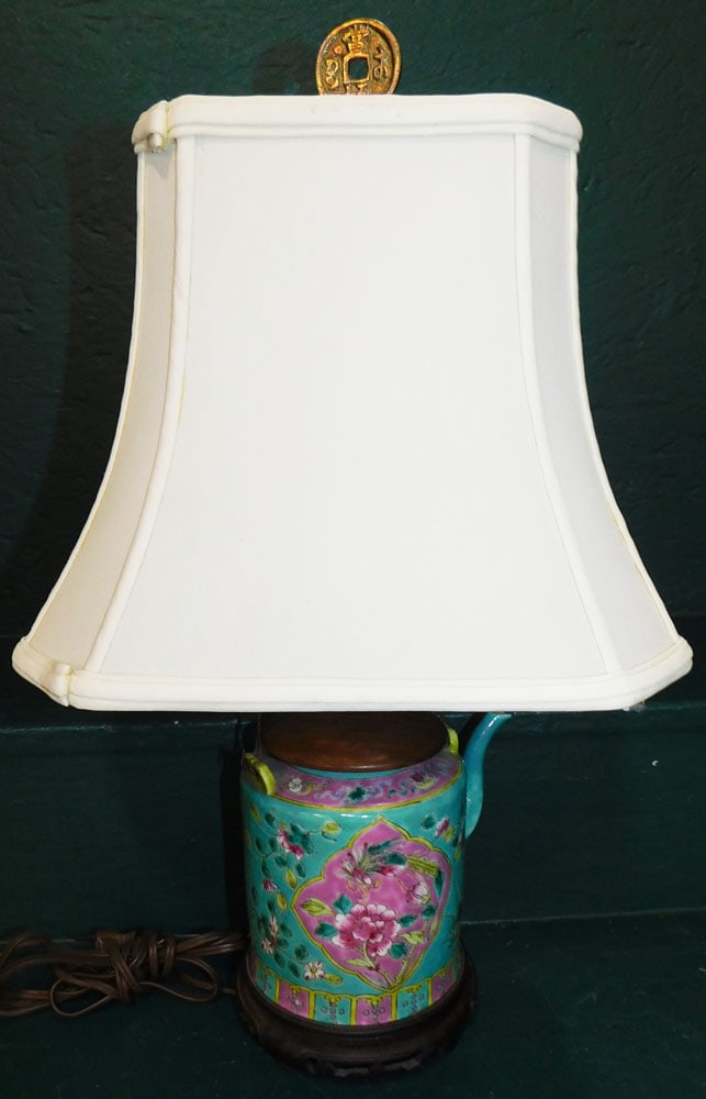 Oriental Porcelain Teapot Made Into Lamp (1 of 2)