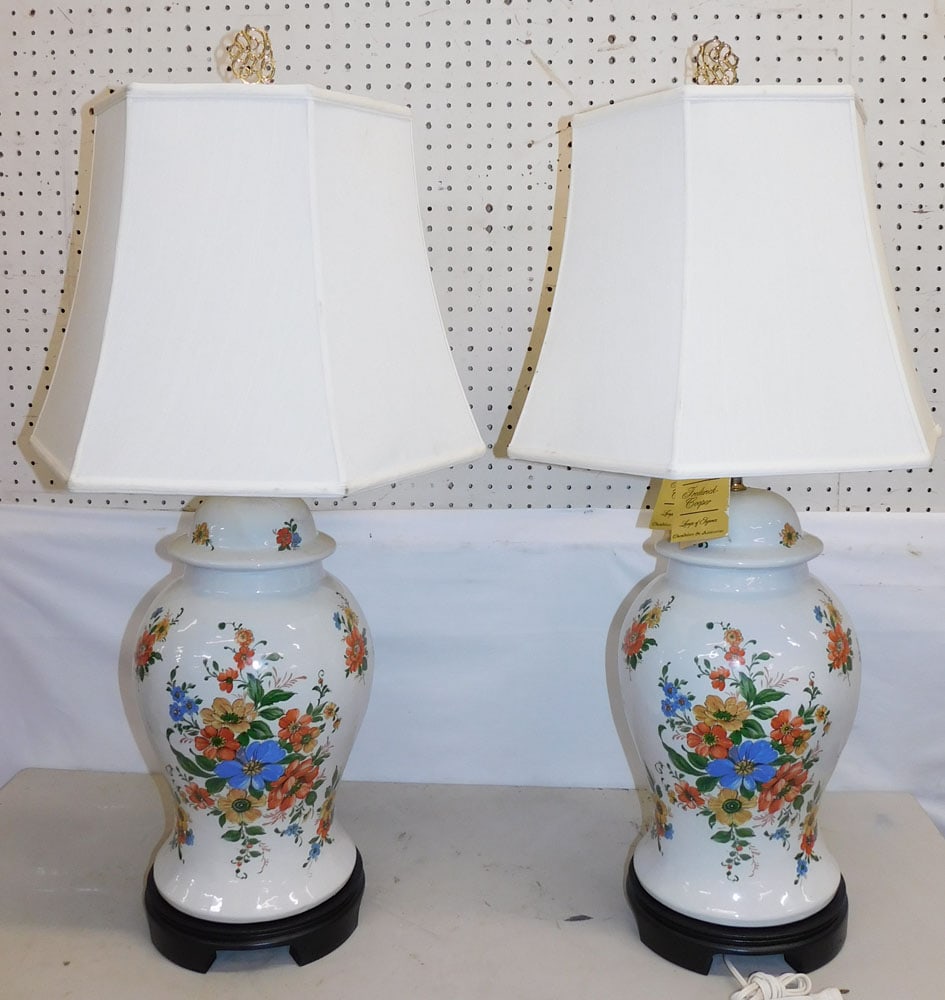 Pair of Paint Decorated Porcelain Lamps by Freddy Cooper (1 of 6)
