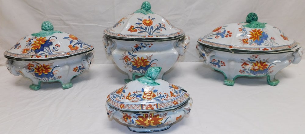 3 Italian Polychrome Decorated Covered Tureens & 1 Small Polychrome Covered Tureen (1 of 8)