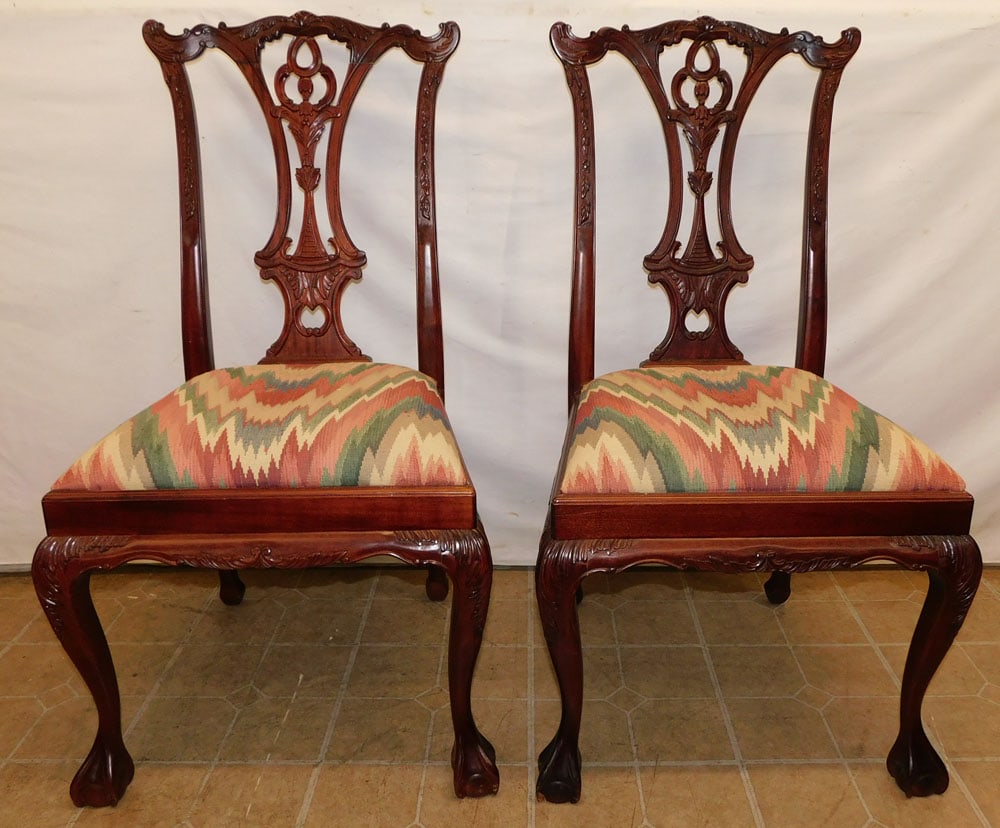 Pair of Carved Mahogany Chippendale Style Side Chairs with Ball & Claw Feet (1 of 4)