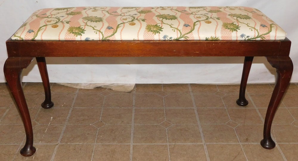 Antique Queen Anne Style Mahogany Bench (1 of 4)