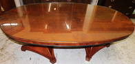 Biedermeier Style Burl Walnut Oval 2 Pedestal Dining Table with Glass Top