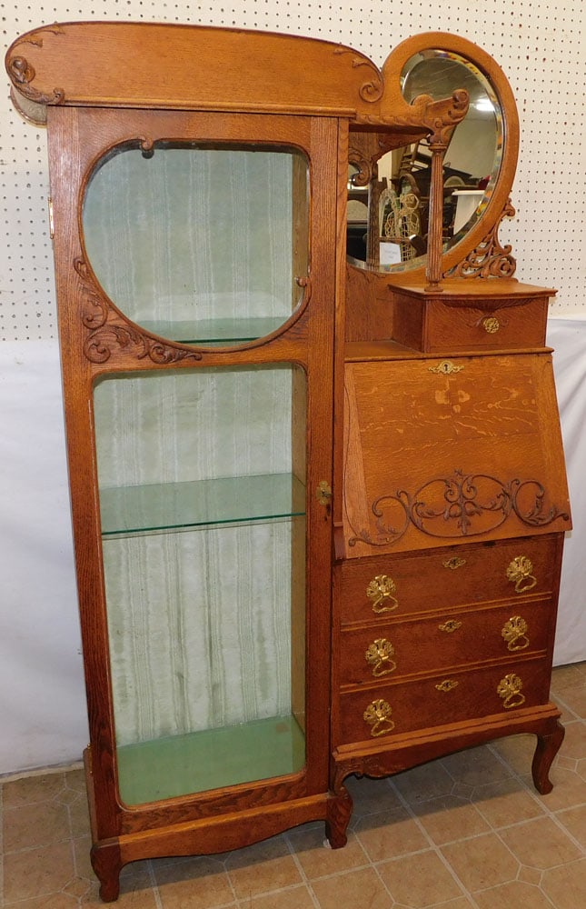 Antique Carved Golden Oak Side by Side Secretary (1 of 7)