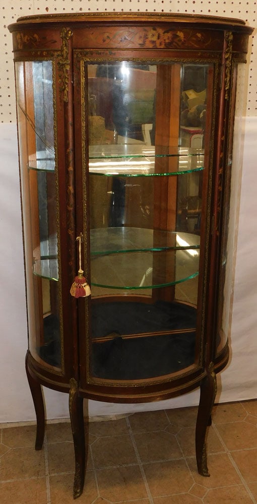 Antique Paint Decorated Bronze Mounted Vernie Martin Curio Cabinet, (1 Glass As Is) (1 of 8)