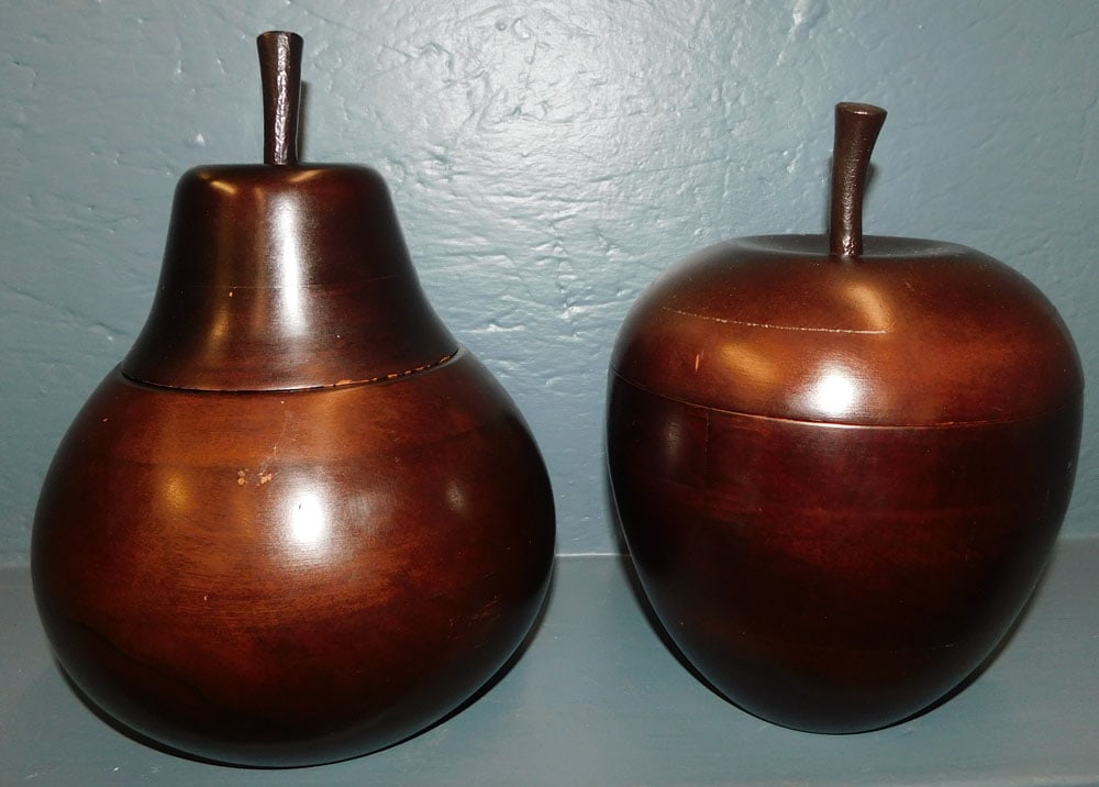 Turned Wood Apple & Pear Form Cannisters (1 of 3)