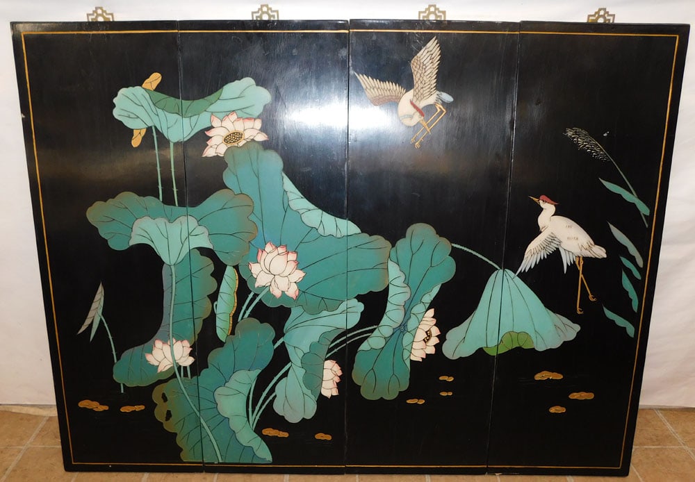 Black Lacquered 4 Panel Hanging Wall Screen (1 of 4)