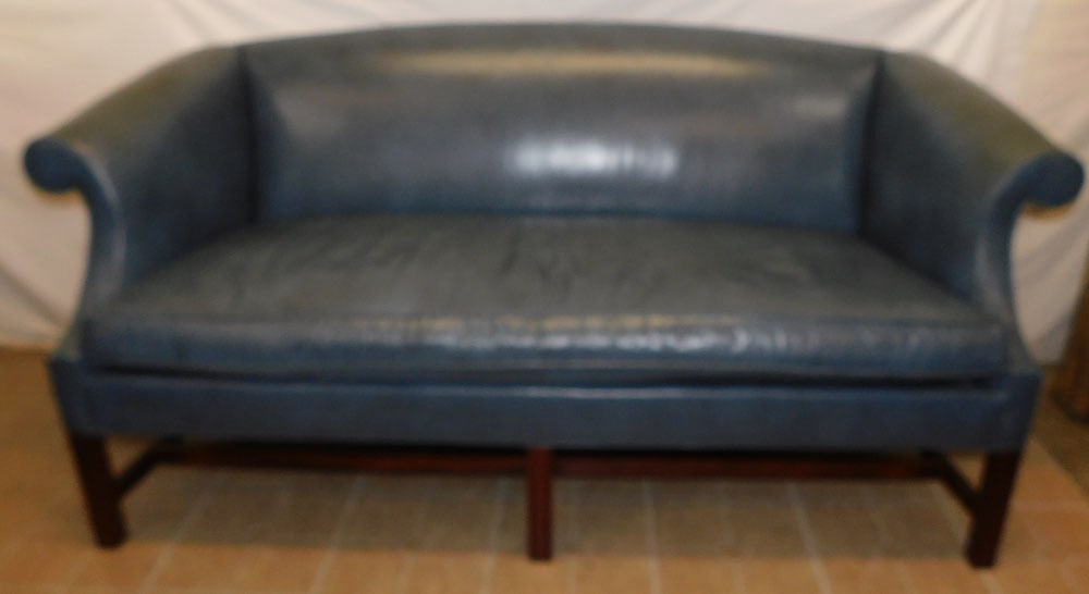 Leather Chippendale Sofa by Hickory Chair: Leather Chippendale Sofa by Hickory Chair. 74" W 32" D 35 1/2" H "ALL DESCRIPTIONS AND ANY CONDITION STATEMENT GIVEN BY LANGSTON AUCTION GALLERY ARE STRICTLY OPINIONS AND LANGSTON'S SHALL HAVE NO RESP