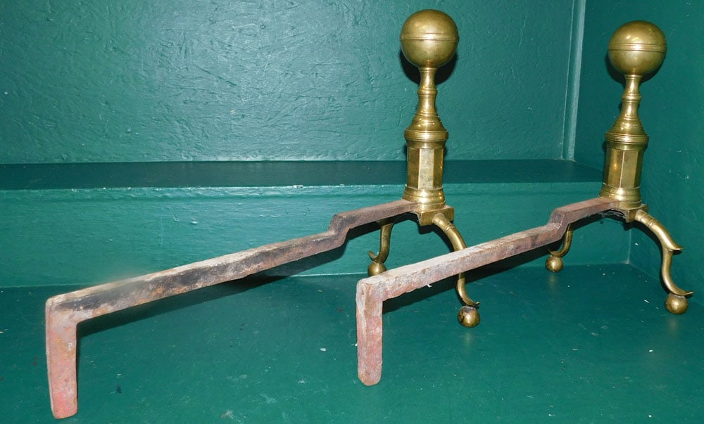 Pair of 19th Century Brass Cannonball Andirons (1 of 2)
