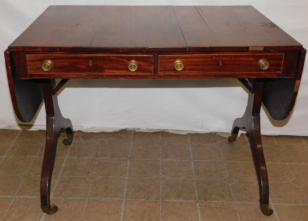 19th Century Mahogany Drop-Leaf Writing Table with 2 Drawers (1 of 5)