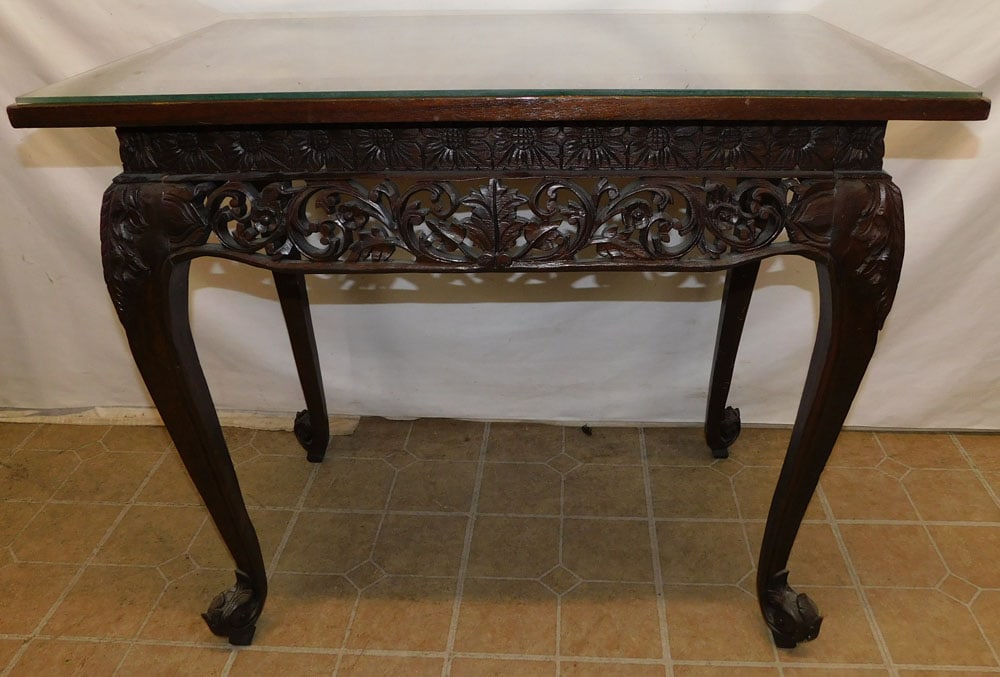 Carved Oak Glass Top Center Table (1 of 8)