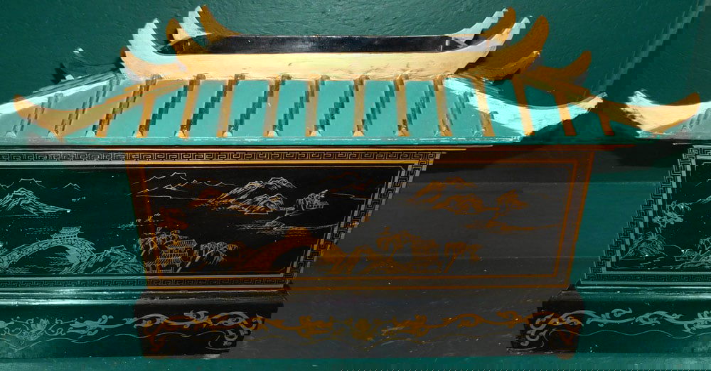 Black Lacquered Paint Decorated Pagoda Shaped Box (1 of 6)