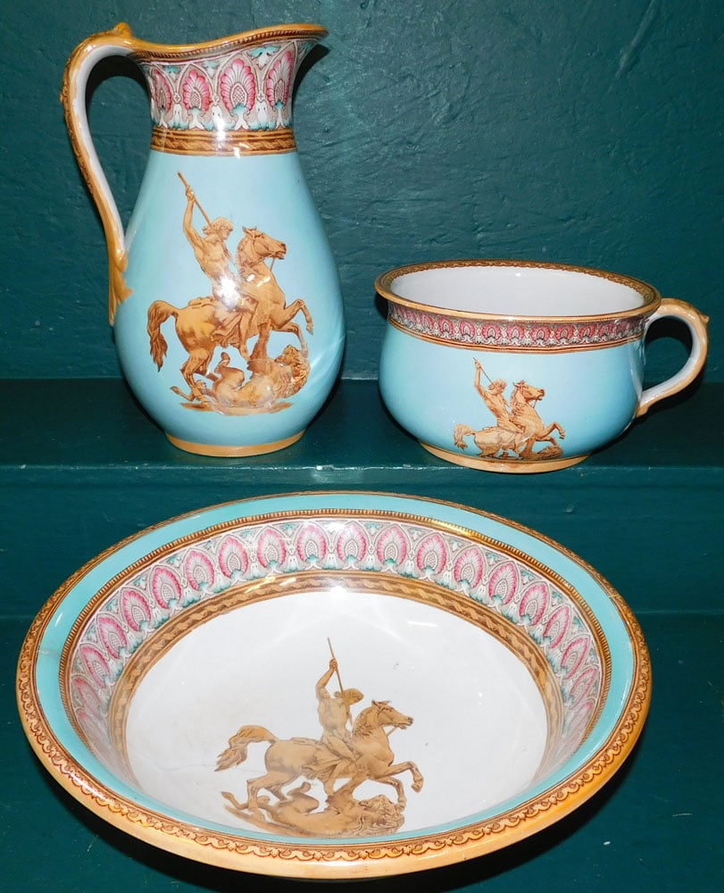 3 Piece Antique Porcelain English Bowl & Pitcher with Chamber Pot, (Bowl As Is) (1 of 6)