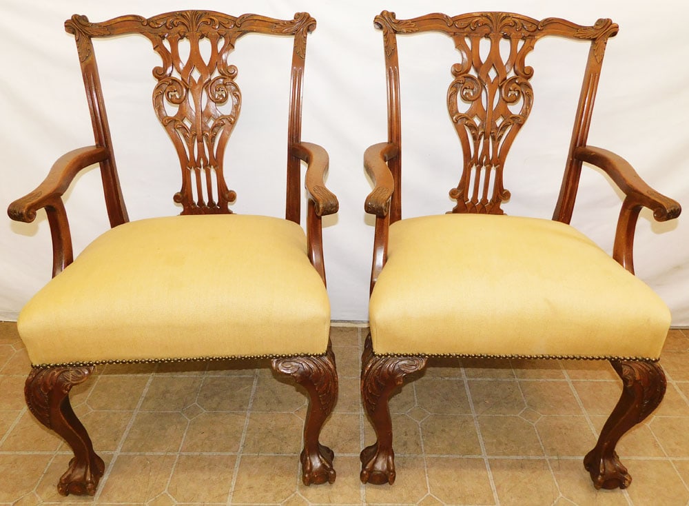 Pair of Antique Mahogany Chippendale Arm Chairs with Ball & Claw Feet (1 of 8)