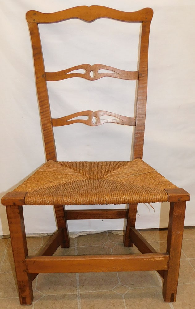 19th Century Tiger Maple Ladder Back Chair (1 of 4)