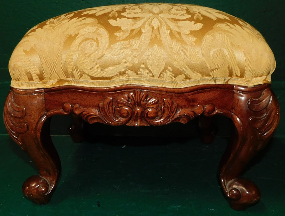 Carved Mahogany Upholstered Top Footstool (1 of 4)