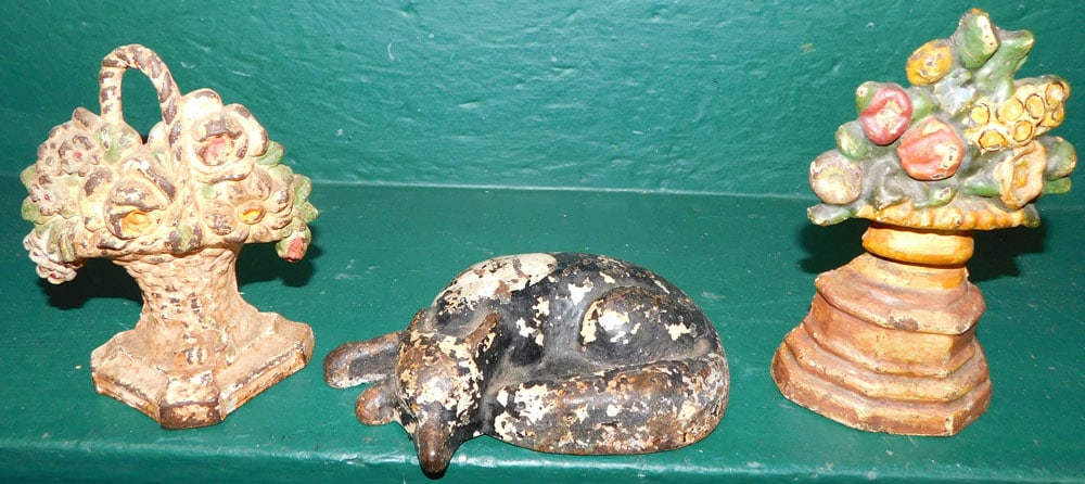 2 Antique Painted Cast Iron Door Stops & Fox Paperweight (1 of 2)