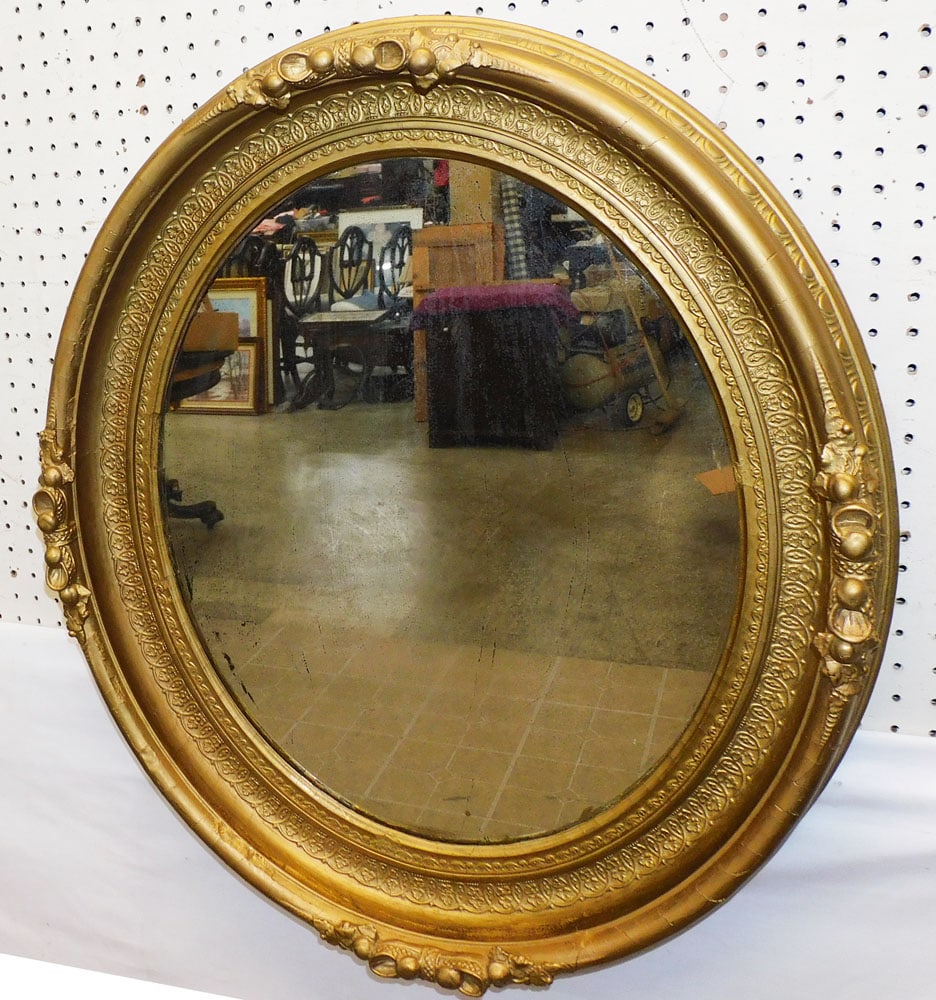 Antique Gilded Frame Oval Mirror (1 of 4)