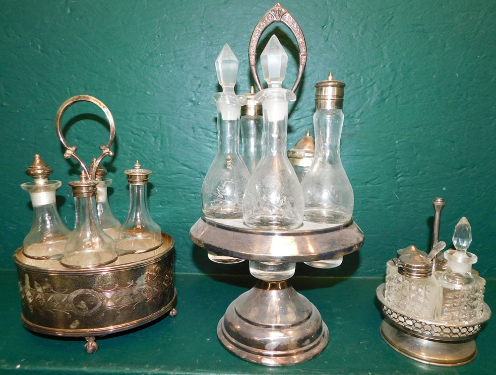 2 Silverplated Cruet Stands & 1 Condiment Stand (1 of 5)