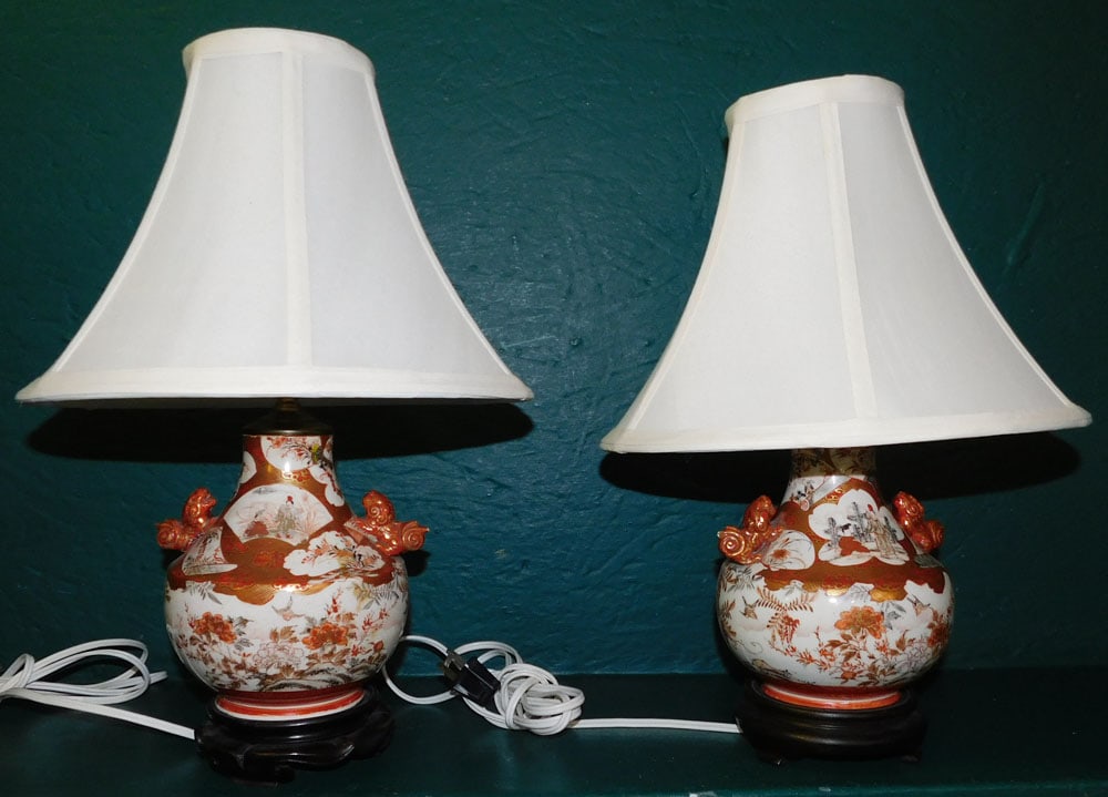 Pair of Kutani Porcelain Vases Made Into Lamps (1 of 7)