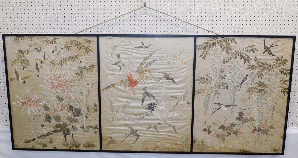 Large Oriental Framed Needlework on Silk (1 of 7)