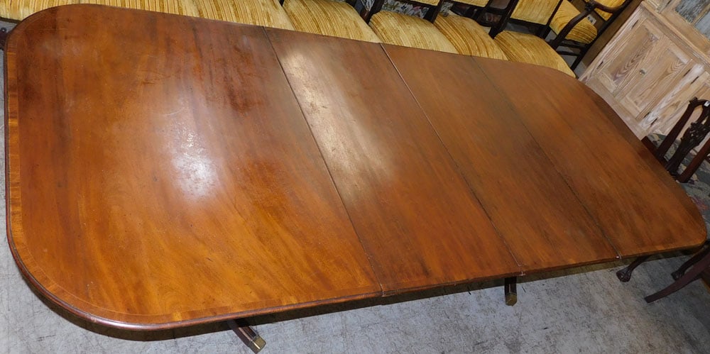 Antique Mahogany Inlaid 2 Pedestal Dining Table with 2 Leaves (1 of 5)