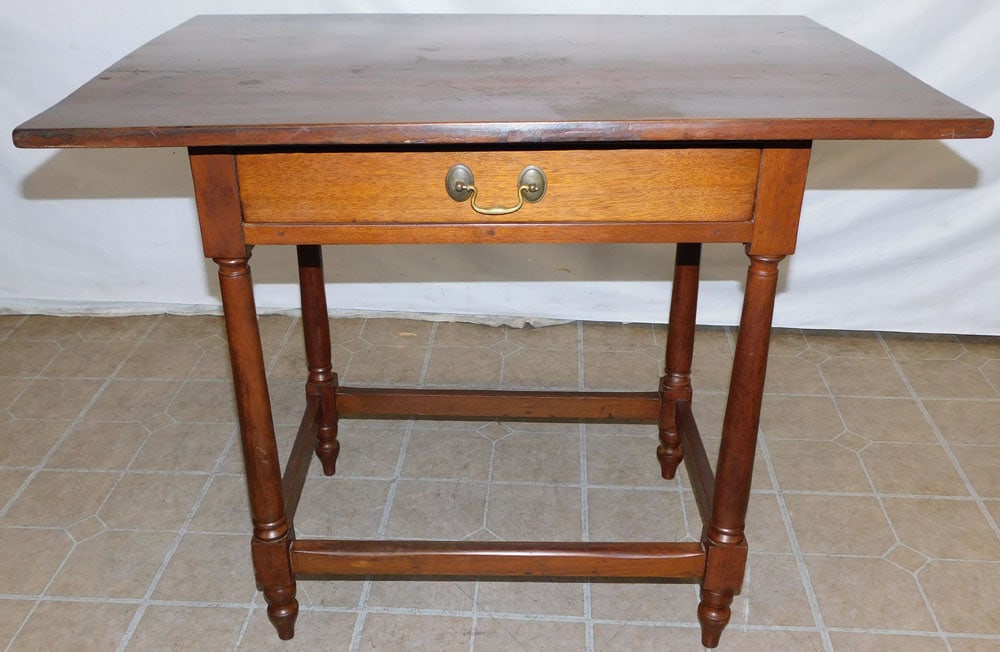 Antique Walnut 1 Drawer Stretcher Base Table (1 of 4)