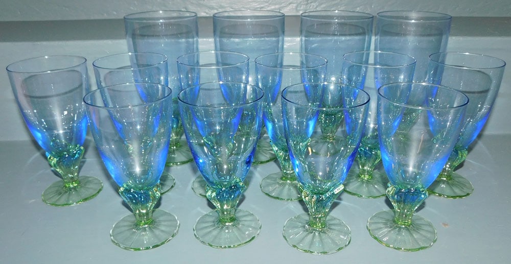 14 Bormioli Rococo Bahia Glasses: 14 Bormioli Rococo Bahia Glasses. Up to 7 1/2" H "ALL DESCRIPTIONS AND ANY CONDITION STATEMENT GIVEN BY LANGSTON AUCTION GALLERY ARE STRICTLY OPINIONS AND LANGSTON'S SHALL HAVE NO RESPONSIBILITY FOR E