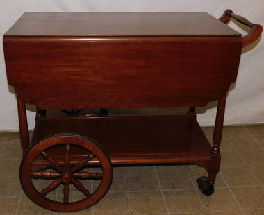 Cherry Tea Cart by Henkel Harris: Cherry Tea Cart by Henkel Harris . 36" W 20 1/2" D 29" H "ALL DESCRIPTIONS AND ANY CONDITION STATEMENT GIVEN BY LANGSTON AUCTION GALLERY ARE STRICTLY OPINIONS AND LANGSTON'S SHALL HAVE NO RESPONSIBILI