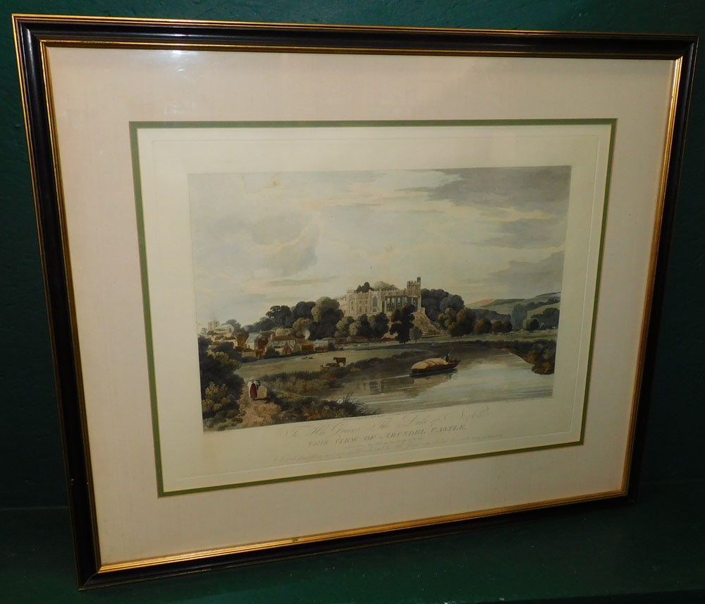 Framed Colored Engraving "This View of Arundel Castle" (1 of 6)