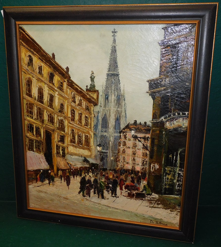 Framed Oil on Canvas French Street Scene Signed (1 of 4)