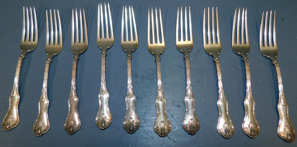 10 Sterling Dinner Forks by Daniel Low & Co., (18.5 T.O.) (1 of 5)