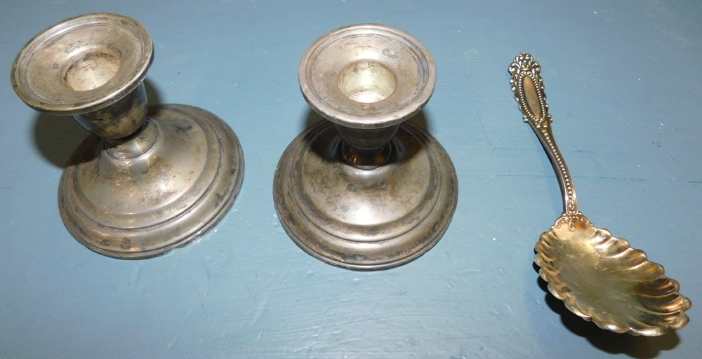 2 Sterling Weighted Candlesticks, & Sterling Berry Spoon (1 of 4)