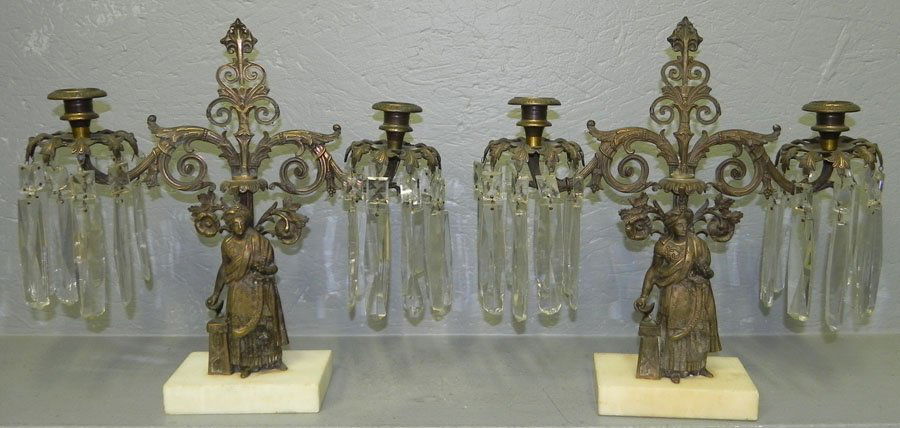 Pair of brass Victorian girandoles.: Pair of brass Victorian girandoles.