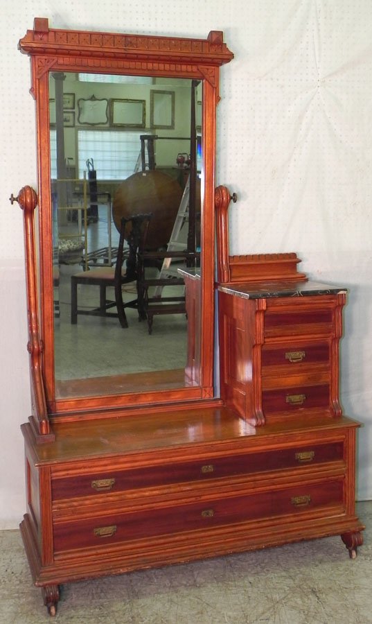 East Lake Victorian MT birch or maple dresser.: East Lake Victorian marble top birch or maple dresser with side box.
