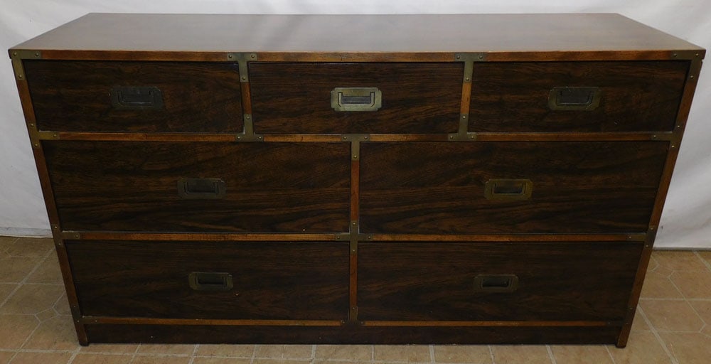 Mid Century Campaign Style 7 Drawer Credenza (1 of 6)