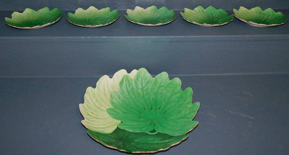 Porcelain Leaf Motif Dessert Set by Noritake: Porcelain Leaf Motif Dessert Set by Noritake. ALL DESCRIPTIONS AND ANY CONDITION STATEMENT GIVEN BY LANGSTON AUCTION GALLERY ARE STRICTLY OPINIONS AND LANGSTON'S SHALL HAVE NO RESPONSIBILITY FOR ERROR