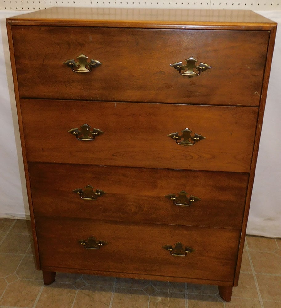 Maple 4 Drawer Chest: Maple 4 Drawer Chest . 32" W 19" D 43 1/2" H ALL DESCRIPTIONS AND ANY CONDITION STATEMENT GIVEN BY LANGSTON AUCTION GALLERY ARE STRICTLY OPINIONS AND LANGSTON'S SHALL HAVE NO RESPONSIBILITY FOR ERRORS