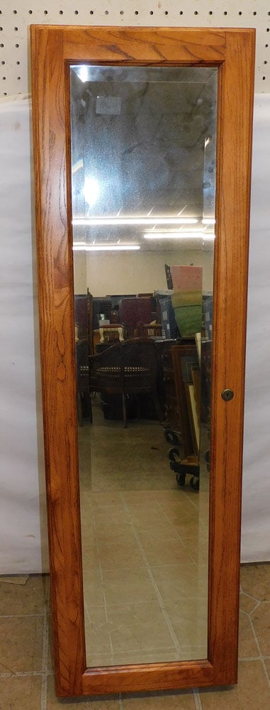 Oak Hanging Wall Mirror Jewelry Cabinet (1 of 4)