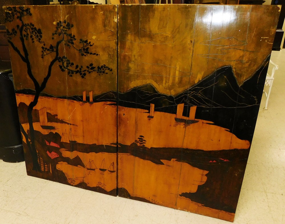 2 Painted Oriental Door Panels (1 of 4)