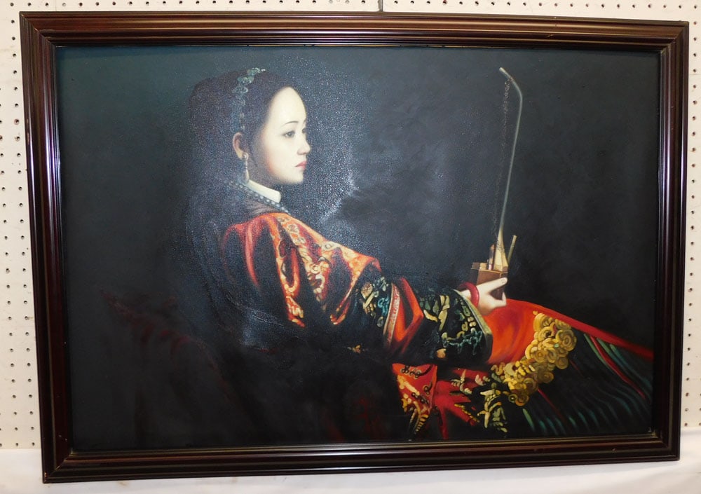 Framed Oil on Canvas of Oriental Lady (1 of 3)