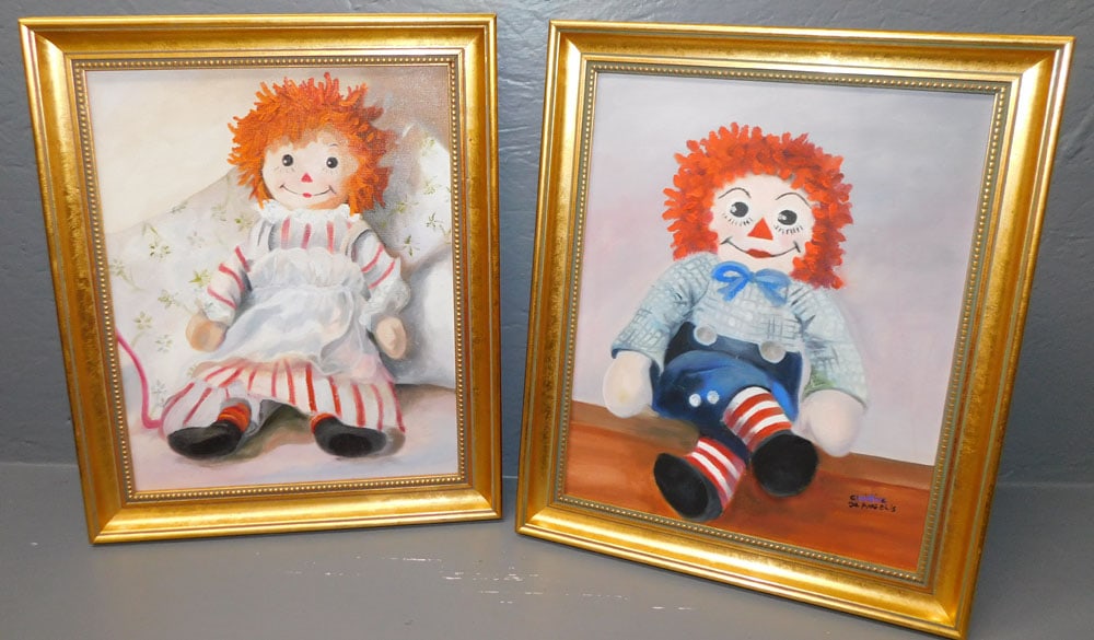 Two Oil On Canvas Raggedy Ann & Andy Dolls ( One Artist Signed) (1 of 6)