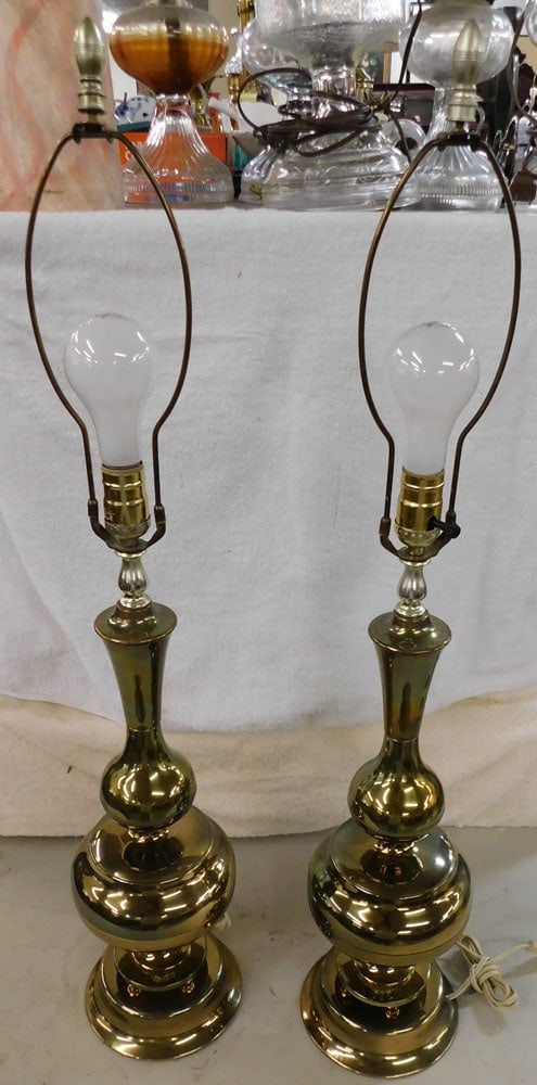 Pair Gilded Metal Lamps (1 of 2)