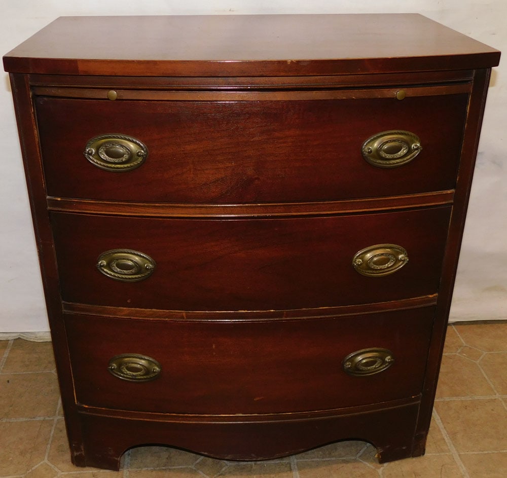 Mahogany Three Drawer Bow Front Chest With Slide By Sanford (1 of 6)