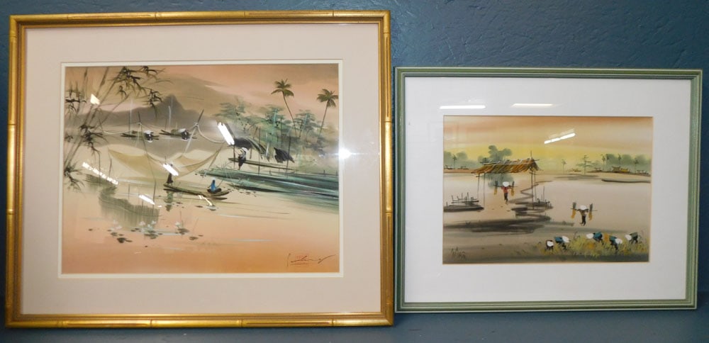 Two Oriental Watercolors On Silk (1 of 6)