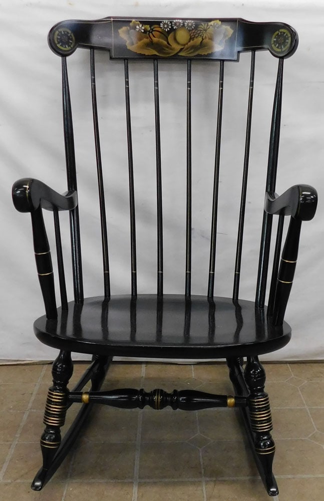 Paint Decorated Black Lacquered Boston Rocker (1 of 4)