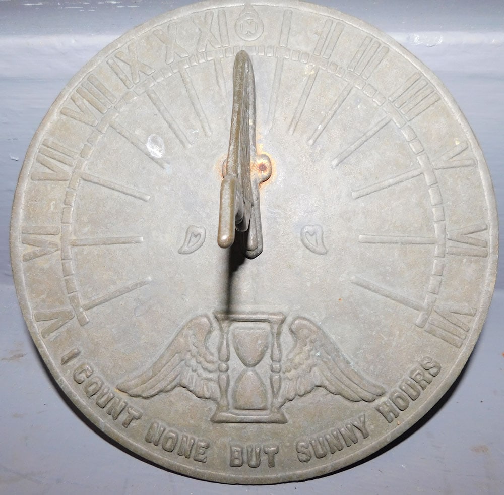 Brass Sundial: Brass Sundial. 8 1/4" Dia ALL DESCRIPTIONS AND ANY CONDITION STATEMENT GIVEN BY LANGSTON AUCTION GALLERY ARE STRICTLY OPINIONS AND LANGSTON'S SHALL HAVE NO RESPONSIBILITY FOR ERRORS OR OMISSIONS. THE